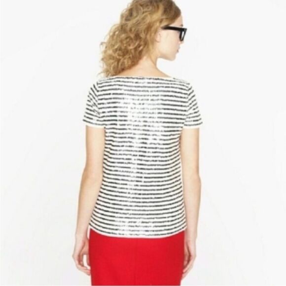 J. Crew Ivory and Black Sequin Stripe Embellished T-shirt, Size XS - Picture 2 of 14
